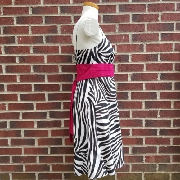 New Ann Taylor Zebra Print w/‎ hot pink sash Dress - Picture 2 of 4